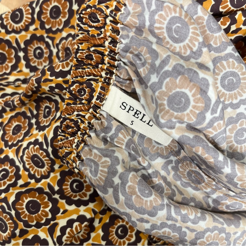 Spell & the Gypsy Sannah Brown Floral Jacquard Printed Wide Leg Light Pants S - Picture 6 of 7
